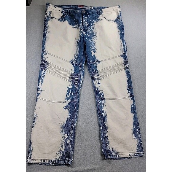 1738 Dynasty Jeans Mens 48 52x31 Moto Blue Bleach High Stretch Distressed Y2K - Picture 1 of 15